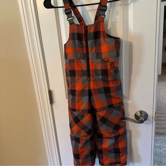 Toddler size 4T snow bibs checkered orange brown - Picture 2 of 9